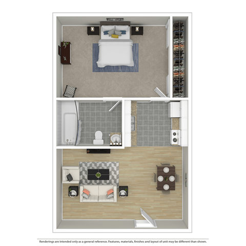 a floor plan of a furnished one bedroom apartment